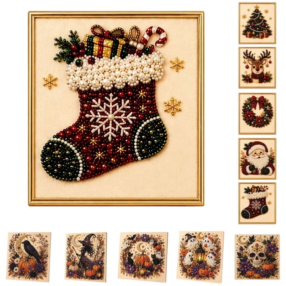 DIY Christmas Pearl Diamond Painting Art Kit, Cute 3D Pearl Diamond Art Kits for Adults and Beginners, Christmas Pearl Painting Kit for Home Wall Decoration