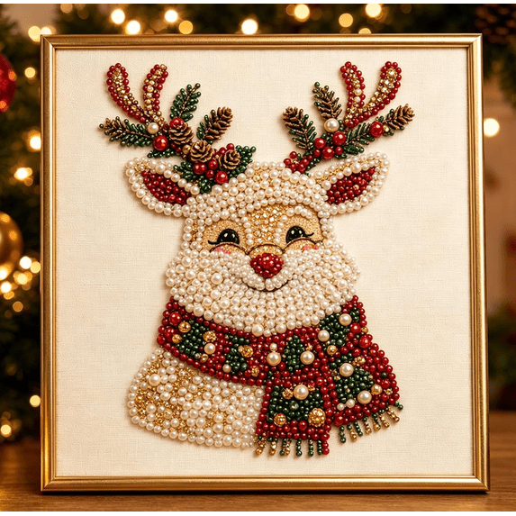 DIY Christmas Pearl Diamond Painting Art Kit,Cute Mosaic Craft, 3D Pearl Painting Set Raised 3D Sparkling Pearl Art Set to Upgrade Dull Home Wall Decor