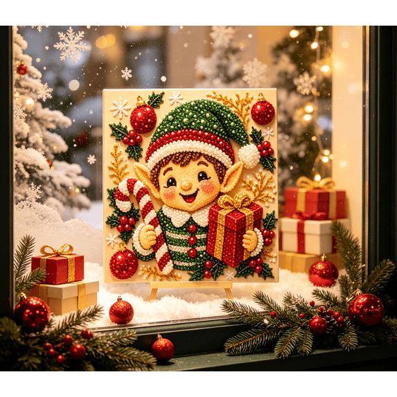 DIY Christmas Pearl Diamond Painting Art Kit,Cute Mosaic Craft, 3D Pearl Painting Set Raised 3D Sparkling Pearl Art Set to Upgrade Dull Home Wall Decor