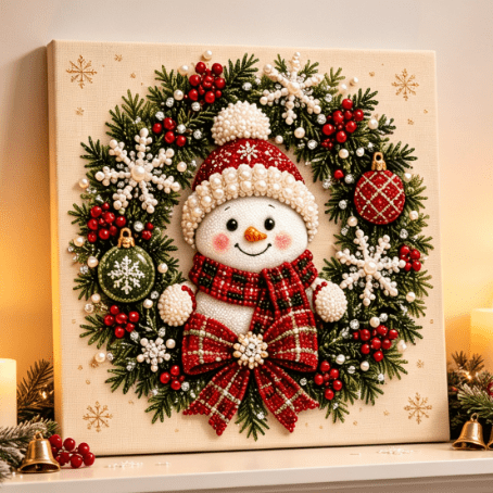 DIY Christmas Pearl Diamond Painting Art Kit, DIY Christmas Pearl Diamond Painting Art Kit with Full Tools, Xmas Winter Indoor Wall Ornament, Beginner Holiday Party Handmade Gift (Wreath Snowfolk)