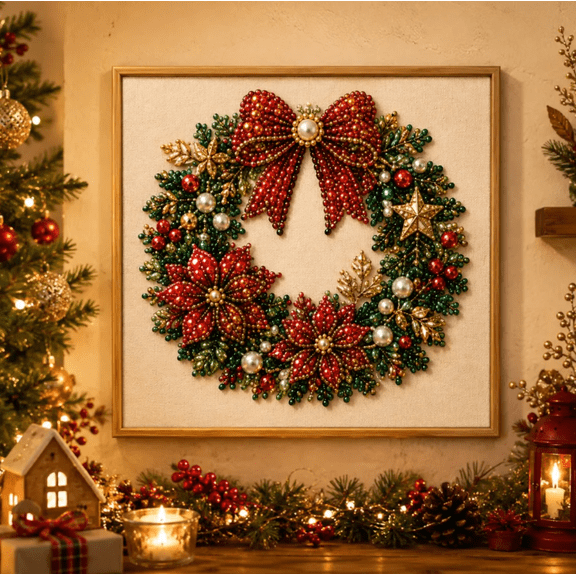 DIY Christmas Pearl Diamond Painting Art Kit, Easy Operation Holiday Craft Project for Beginners with Clear Grid Guide