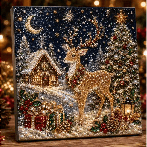 DIY Christmas Pearl Diamond Painting Art Kit, Festive Santa Tree Reindeer Wreath Stocking Art Ornament for Holiday Decoration