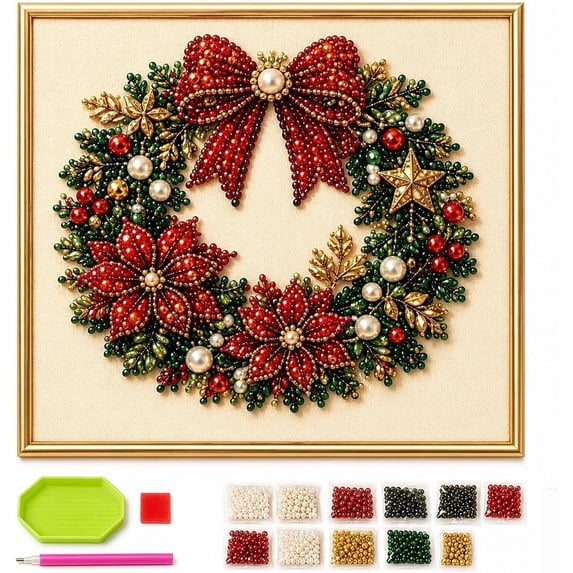 DIY Christmas Pearl Diamond Painting Art Kit with Frame,7.87 X 7.87 IN Christmas Diamond Art, Christmas Decorations for Adults, Relaxing & Pearl Diamond Painting Hanging for Home Wall Decor,Reindeer