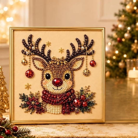 DIY Christmas Pearl Diamond Painting Art Kit with Frame, All-In-One Bead Craft Tool Pack For Beginners, Calming Leisure Project, Decorative Artwork For Living Room And Hallway Displays