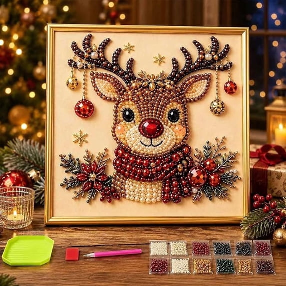 DIY Christmas Pearl Diamond Painting Art Kit with Frame, All-Inclusive Bead Art Supply Pack For Starters, Stress-Relief Creative Project, Decor Piece For Entryway And Bedroom Layouts