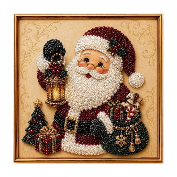 DIY Christmas Pearl Diamond Painting Art Kit with Frame, Christmas Ornaments for Adults, Relaxing & Beginner-Friendly Pearl Diamond Painting Hanging Kit for Home Wall Decor A