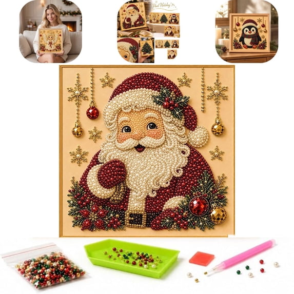 DIY Christmas Pearl Diamond Painting Art Kit with Frame Christmas Pearl Art Kits for Adults Beginner DIY Diamond Painting Art for Relaxing Home Wall Christmas Decor Gift,C