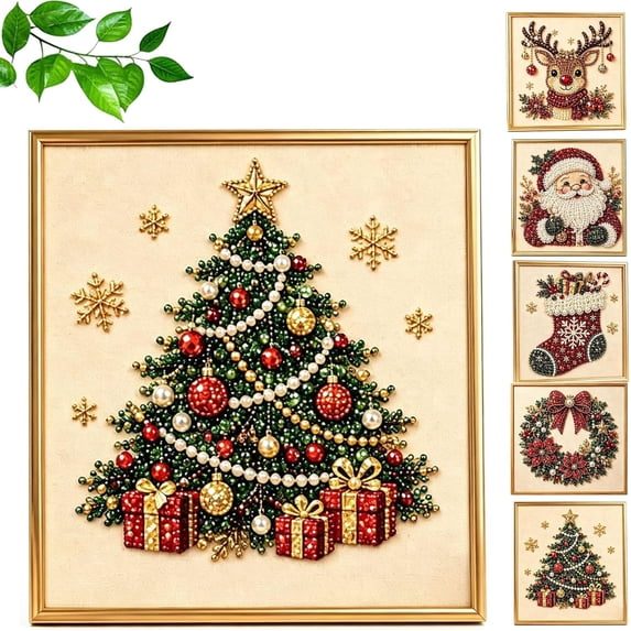 DIY Christmas Pearl Diamond Painting Art Kit with Frame, Christmas Pearl Beads Art Craft for Adults Beginner, Gemstone Diamond Dots Beads Handmade Hanging Painting Kit for Home Wall Decor (Tree)