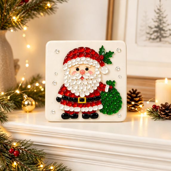 DIY Christmas Pearl Diamond Painting Art Kit with Frame, Christmas Pearl Beads Art Craft for Adults Beginner, Gemstone Diamond Dots Beads for Home Wall Decor, Healing Stress-Relieving