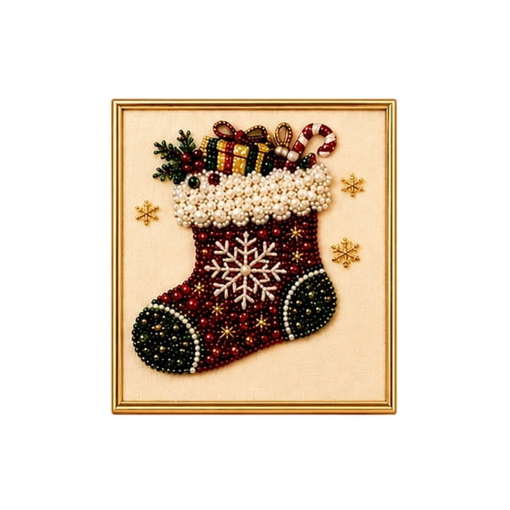 DIY Christmas Pearl Diamond Painting Art Kit with Frame, Christmas Pearl Beads Art Craft for Adults Beginner, Gemstone Diamond Dots Beads for Home Wall Decor, Healing Stress-Relieving (Stocking-1pcs)