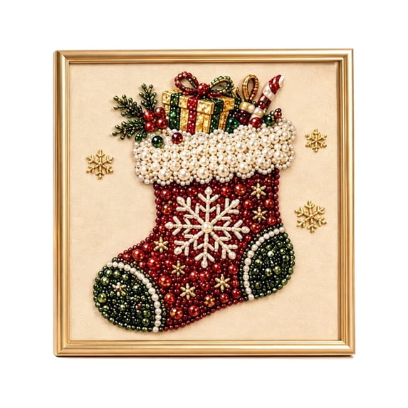 DIY Christmas Pearl Painting Art Kit with Frame, Christmas Pearl Beads Art Craft for Adults Beginner, Holiday DIY Diamond Bead Art Set, Gemstone Diamond Dots Beads for Wall Decor (E)