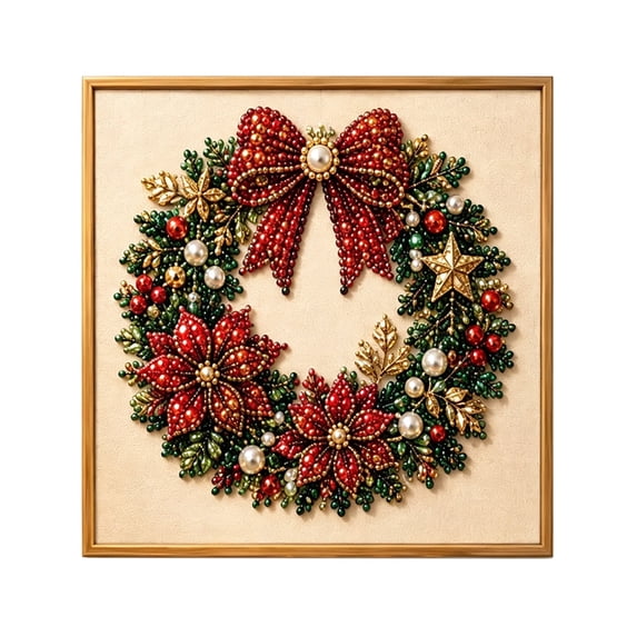 DIY Christmas Pearl Painting Art Kit with Frame, Christmas Pearl Beads Art Craft for Adults Beginner, Holiday DIY Diamond Bead Art Set, Gemstone Diamond Dots Beads for Wall Decor