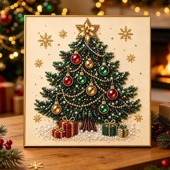 DIY Christmas Pearl Diamond Painting Art Kit with Frame, Christmas Pearl Beads Art Craft for Adults Beginner for Home Wall Decor, Healing Stress-Relieving