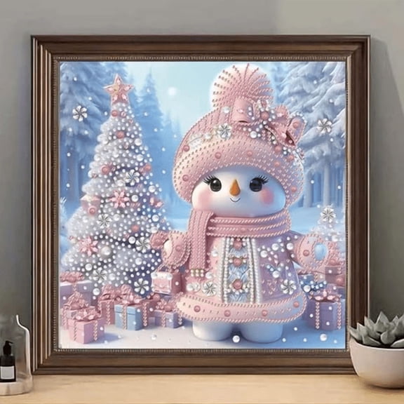 DIY Christmas Pearl Diamond Painting Art Kit with Frame, Christmas Pearl Beads Art Craft for Adults & Beginners, Gemstone Diamond Dots Beads Painting for Home Wall Decor (Pink Santa),Pink Snowgirl A5