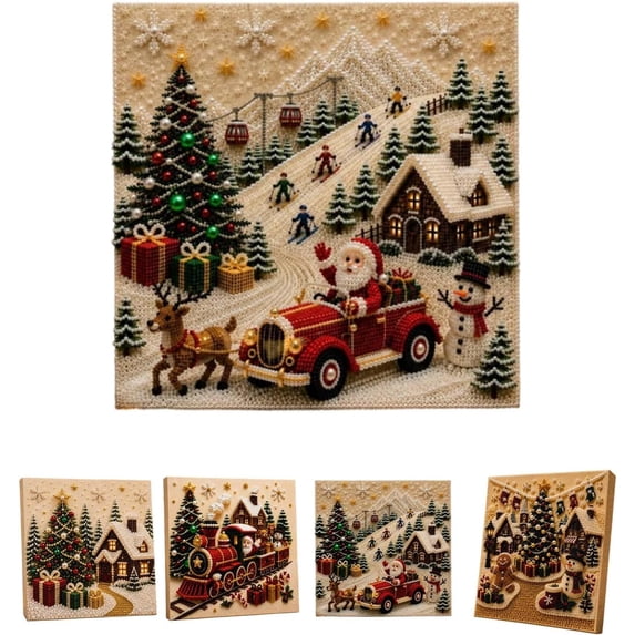 DIY Christmas Pearl Diamond Painting Art Kit, Christmas Pearl Beads Art Craft for Adults & Beginners, Gemstone Diamond Dots Beads Painting for Home Wall Decor (Style-H)
