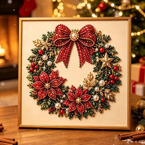 DIY Christmas Pearl Diamond Painting Art Kit with Frame, Christmas Pearl Beads Art Craft for DIY Lover Beginner for Home Wall Decor, Healing Stress-Relieving.C