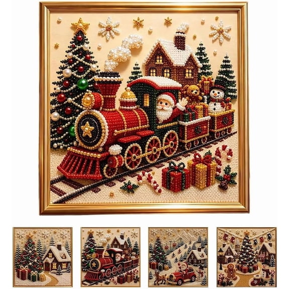 DIY Christmas Pearl Diamond Painting Art Kit with Frame, Christmas Pearl Beads Art DIY Christmas Pearl Diamond Painting Art Kit Gemstone Diamond Dots Beads for Home Wall Decor