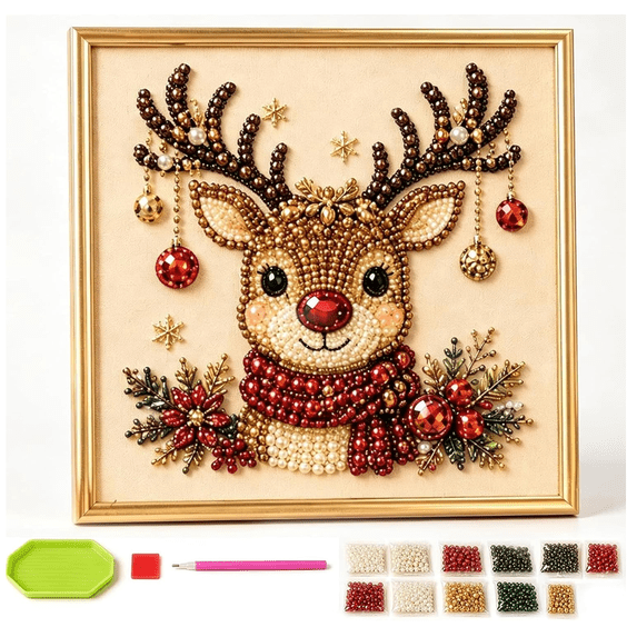 DIY Christmas Pearl Diamond Painting Art Kit with Frame, DIY 3D Pearl Art Craft Kit, Holiday Christmas Wall Decor, Handmade Home Decoration Gift for Adults