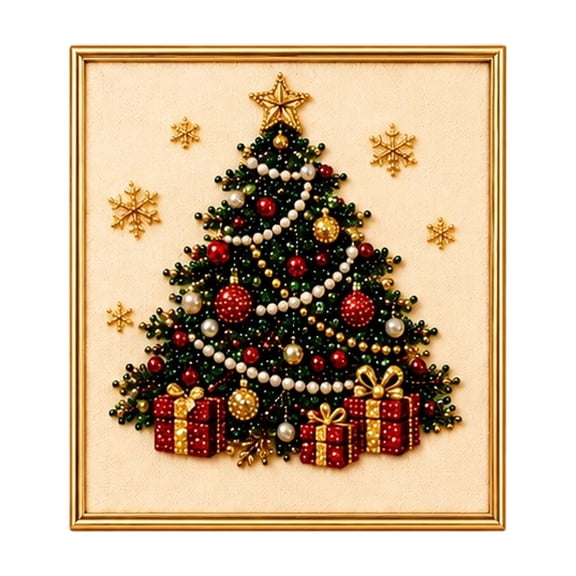 DIY Christmas Pearl Diamond Painting Art Kit with Frame, Festive Pearl Beads Art Craft for Home Wall Decor, Gemstone Diamond Dots Set for Indoor Holiday Decoration