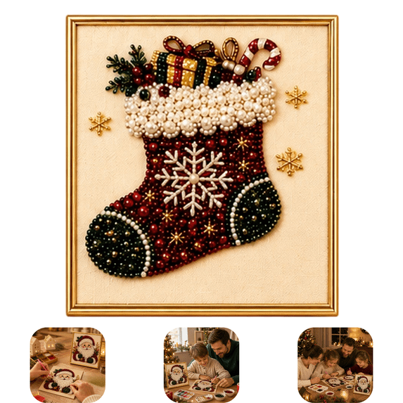 DIY Christmas Pearl Diamond Painting Art Kit with Frame, Gemstone Pearl Bead Dots Art Craft Set, Beginner Friendly Adult DIY Project, 5 Festive Designs, Christmas Indoor Wall Decoration,1pc B