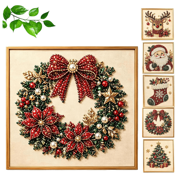 DIY Christmas Pearl Diamond Painting Art Kit with Frame, Home Wall Decor Art Craft Adults, Pearl Diamond Art Craft Kit, Christmas Diamond Painting Kit, Relaxing & Beginner-Friendly