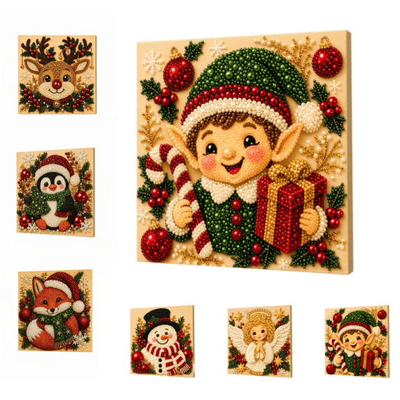 DIY Christmas Pearl Diamond Painting Art Kit, Rudolph Reindeer Snowman Angel Elf Xmas Pearl Bead Craft Set, Sparkling Stereo Texture Canvas Decor for Holiday Home (Christmas Elf)