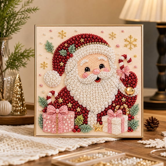 DIY Christmas Pearl Diamond Painting Art Kit,Santa Claus Pearl Beads Art Craft for Adults,Gemstone Diamond Dots Beads for Home Wall Decor,Healing Stress-Relieving