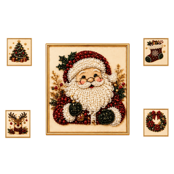DIY Christmas Pearl Diamond Painting Art Kit, Stress Relieving Xmas Handmade Rhinestone Art Canvas Kit, Complete Tools Pearl Bead Craft Supplies for Adult Beginners