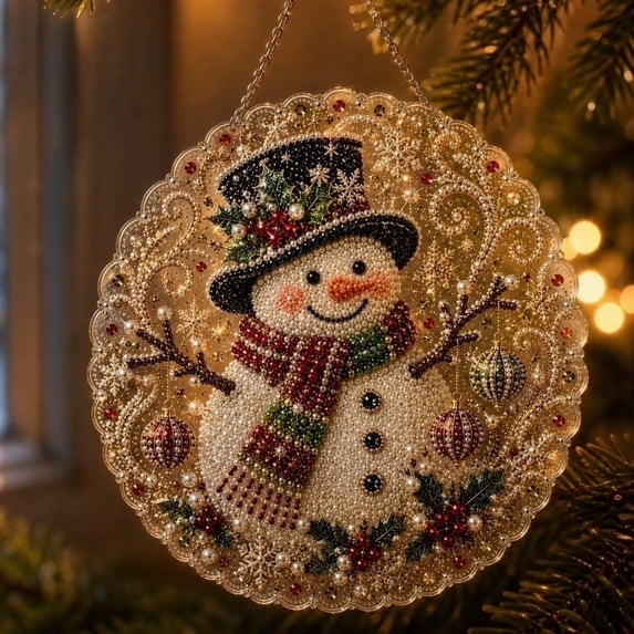DIY Christmas Pearl Diamond Painting Art Kit Suncatcher Snowman Shape Home Wall Decor Art Craft Kit Holiday Christmas Wall Decor Handmade Home Decoration Gift