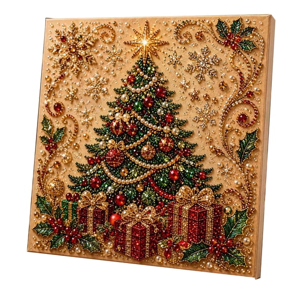 DIY Christmas Pearl Diamond Painting Art Kit, Themed Pearl Beads Art Craft with Frame, Holiday Gemstone Diamond Dots Set for Christmas Home Atmosphere (Christmas TreeE)