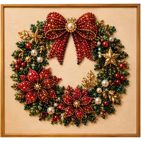 DIY Christmas Pearl Diamond Painting Art Kit with Frame, Christmas Pearl Beads Art Craft for Beginner, Christmas Diamond Art Kits for Adults