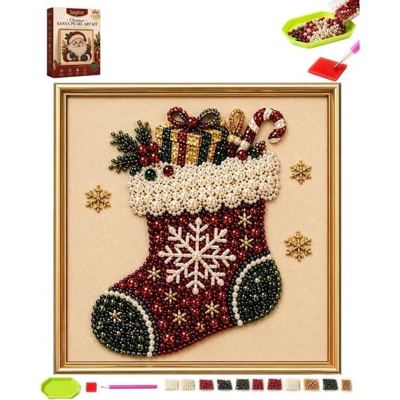 DIY Christmas Pearl Diamond Painting Art Kit with Frame, Diamond Painting Kits for Adults, Framed Gemstone Diamond Art Dots Painting Craft