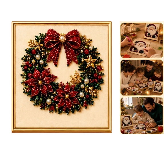 DIY Christmas Pearl Diamond Painting Art Pearl Diamond Painting Christmas Framed 3D Pearl Bead Craft Set Stress Relief Handmade Ornament for Household Christmas Wall Holiday Decor Gifts,C