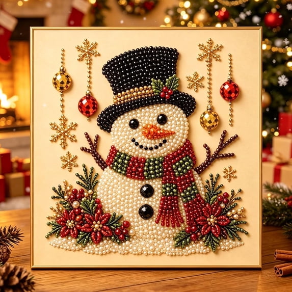 DIY Christmas Pearl Diamond Painting,Easy DIY Snowman Christmas Diamond Painting,Beginner Friendly Pearl Art Kit for Holiday Cheer
