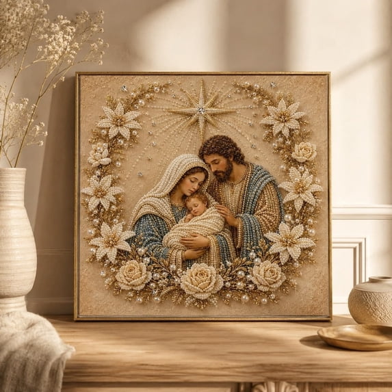 DIY Christmas Pearl Diamond Painting Kit, 5D Pearl Art Craft for Adults and Beginners, Christmas Church and Jesus Wall Decor, Holiday Gifts