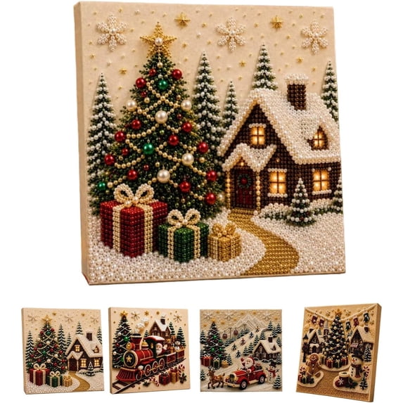 DIY Christmas Pearl Diamond Painting Kit with Frame, Christmas Diamond Art Kit for Adults & Beginners, Festive Indoor Decor