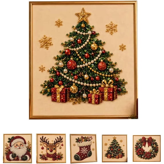 DIY Christmas Pearl Diamond Painting Kit with Frame, Christmas Diamond Art Kit for Adults & Beginners, Festive Indoor Decor