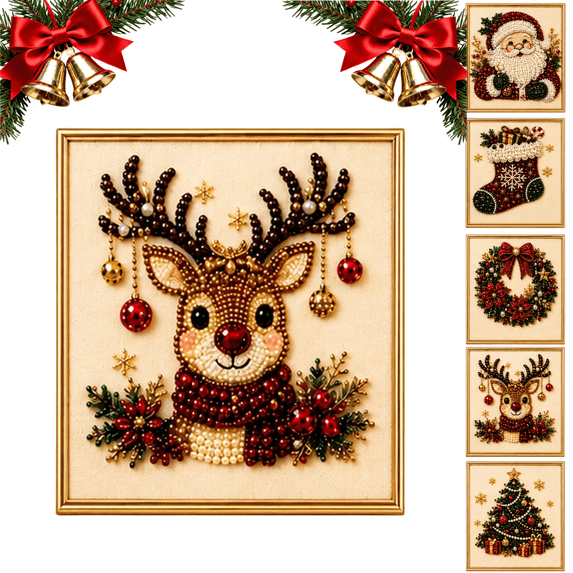 DIY Christmas Pearl Diamonds Painting Kit with Frame, Santa Pearl Beads Art Craft for Adults Beginners, Pearl Gemstone Dots for Home Wall Decor