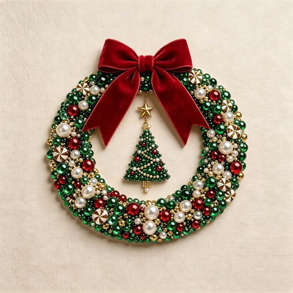 DIY Christmas Pearl Wreath Kit, Beaded Wreath Making Craft Kit for Adults, Beautiful Beaded Christmas Wreath With This Diy Pearl Wreath Kit, A Relaxing Holiday Craft For Adults And Festive Decor