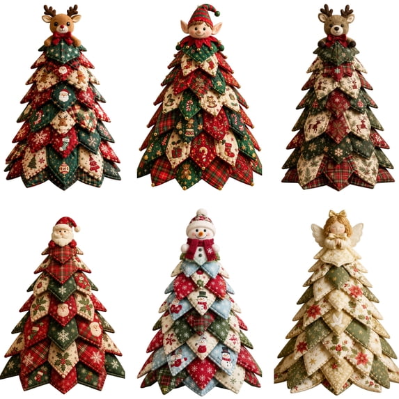 DIY Christmas Quilted Fabric Tree Kit, Pre-Cut Fabric Patchwork Kit for Beginners, Step-by-Step Quilted Tree Tabletop Decor Holiday Craft Gift