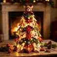 thumbnail image 1 of DIY Christmas Quilted Fabric Tree Kit Pre-lit Fabric Desktop Tree with 3D Reindeer Topper Lighted Snowflake Patterns Tabletop Centerpiece for Cozy Winter Office Decor, 1 of 9