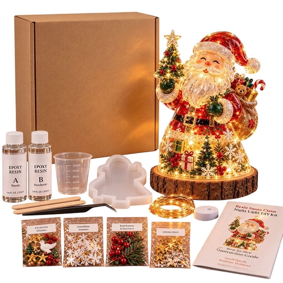 DIY Christmas Resin Night Light Kit, Holiday Arts and Crafts Set with Epoxy Molds and Warm LED String Lights, Handmade Gift for Adults Teens, Multiple Designs Available