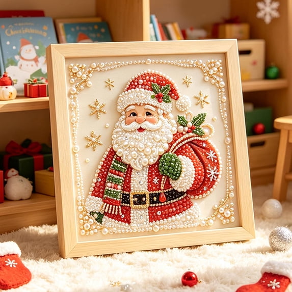 DIY Christmas Santa Claus Pearl Painting Kit, Full Drill Bead Art Craft, 7.87 x 7.87 Inch Handmade Christmas Wall Decor for Adults, Beginners, Holiday Home Decoration