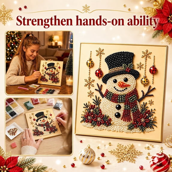 DIY Christmas Snowman Pearl Art Kits For Adults 7.87 X 7.87 Inch Framed Canvas Complete Craft Supplies Handmade Wall Decoration For Family Holiday Party Gift,C-Snowman