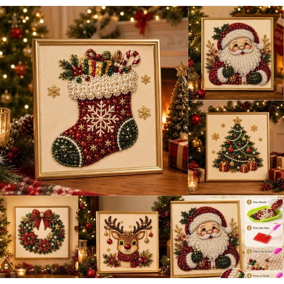 DIY Christmas Stocking Pearl Diamond Art Painting Kit Shining Diamond Art Craft Resin Gem for Adults Home Wall Decor-Christmas Decoration