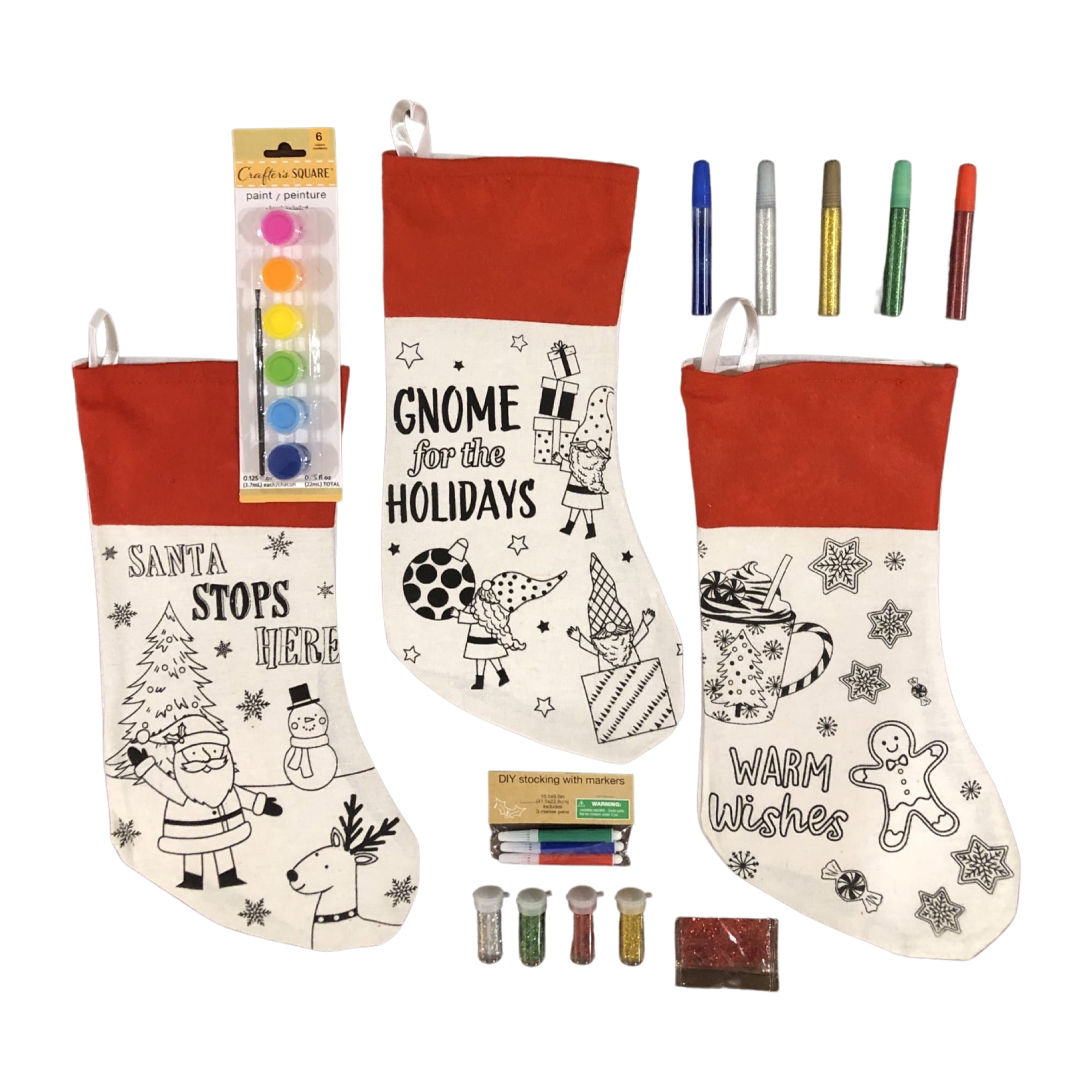 DIY Christmas Stockings Color and Paint Your Own Personalized Stockings,  Gift wrap, Creative Gift for Kids, Family, Holiday - Santa Claus, Reindeer