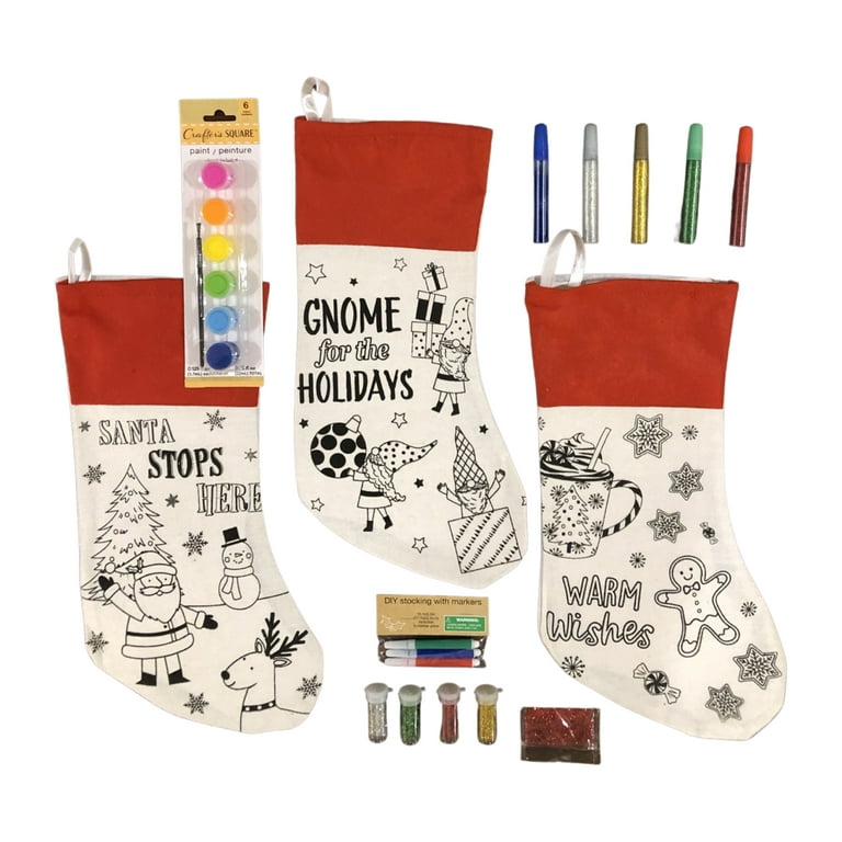DIY Christmas Stockings Color and Paint Your Own Personalized Stockings,  Gift wrap, Creative Gift for Kids, Family, Holiday - Santa Claus, Reindeer,  Snowman, Christmas Tree, Elf, Gingerbread Man, set 