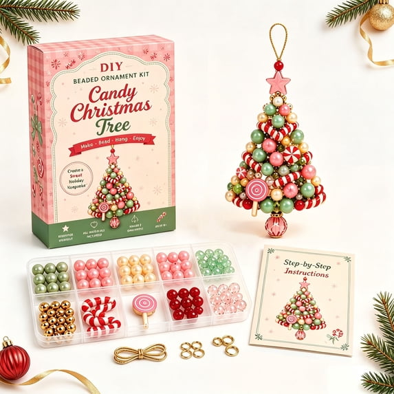 DIY Christmas Tree Beaded Ornament Kit, 3D Crystal Bead Mini Tabletop Xmas Tree Craft Set, Handmade Sparkling Ornament Kits Holiday Home Decor & Gift for Diy Art Lovers