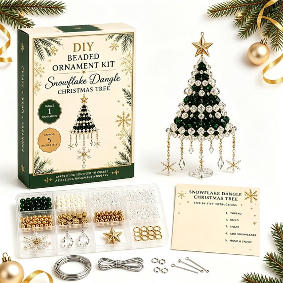 DIY Christmas Tree Beaded Ornament Kit, 3D Crystal Bead Mini Tabletop Xmas Tree Craft Set, Handmade Sparkling Ornament Kits Holiday Home Decor & Gift for Diy Art Lovers