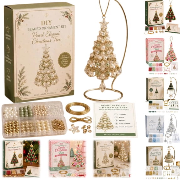 DIY Christmas Tree Beaded Ornament Kit with Assorted Beads, Wire, Charms & Instructions, Beginner Friendly Holiday Craft Set, Handmade Hanging Christmas Decor(B)